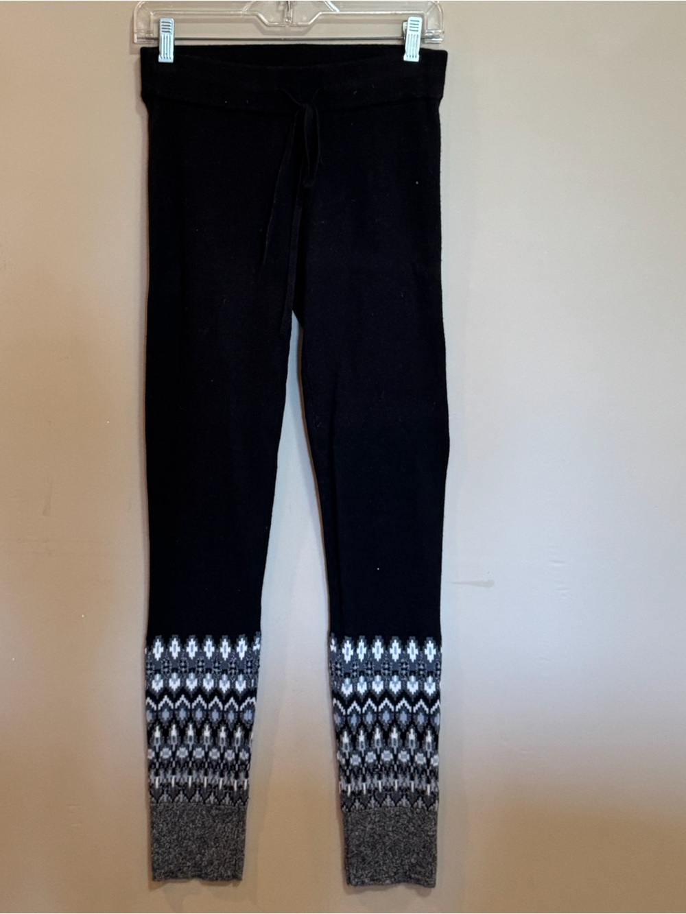 GAP Black Knit Leggings with Monochrome Fair Isle Cuffs - Picture 1 of 5